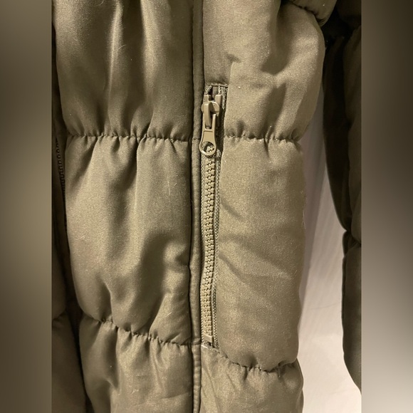 M/L Women’s Winter Puffer Quilted Coat jacket with fur around hoodie Navy /Green - Picture 8 of 9